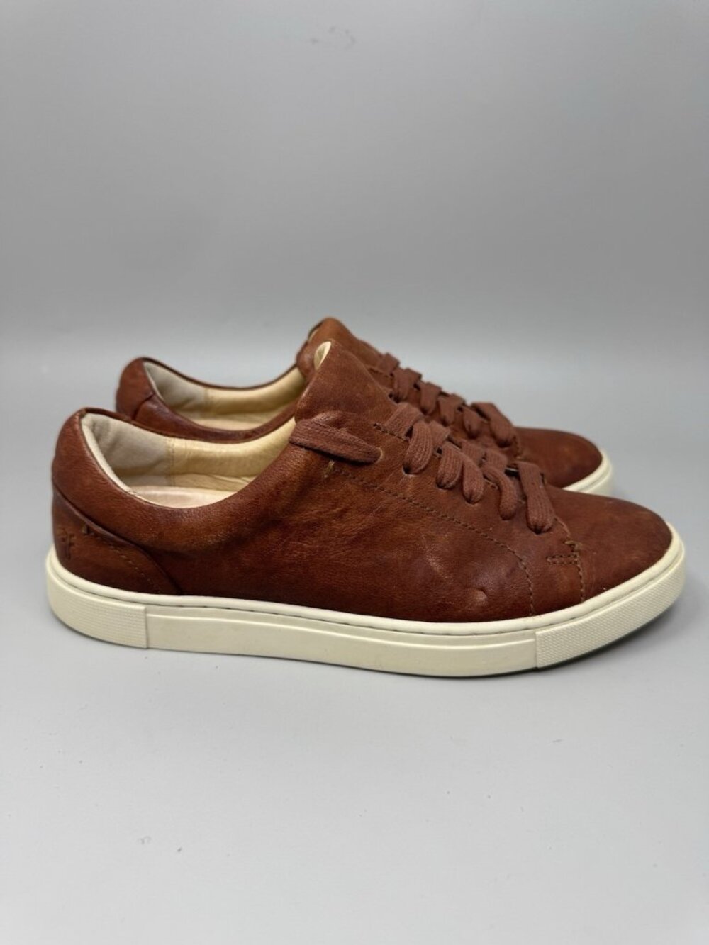Frye Ivy Women's Size 7.5 Cognac Brown Low Lace Leather Sneakers